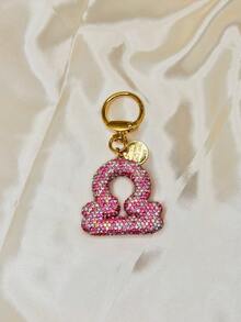 1PC Rhinestone Zodiac Sign Keychain, Silver Pink Astrology Bag Charm, Minimalist Horoscope Pendant Key Ring, Birthday Graduation Gift For Women - Pink - View 6