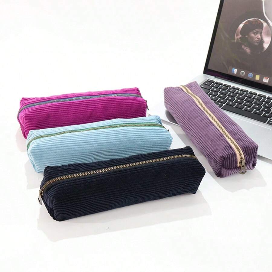 1pc Piece Corduroy Pencil Case With Multiple Colors, Optional Makeup Tools, Portable Storage Bag, Holiday Gift - Multicolor - View 1