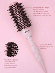 Stylance Salon Professional Nano-Technology Negative Ion Ceramic Spray Painted Aluminum Tube Nylon Bristle & Boar Bristle Tapered Handle Round Brush - Pink - View 3