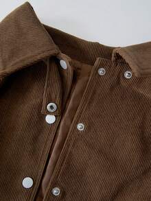 Celebrate The Holidays In Style: Women's Fall/Winter Corduroy Cropped Jacket – Oversized Streetwear Perfect For Back-To-School & Daily Outfits - Brown - View 8