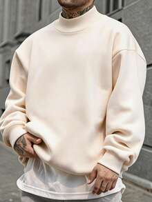 Men's Solid Color Stand Collar Casual Versatile Daily Wear Long Sleeve Sweatshirt - Beige - View 2