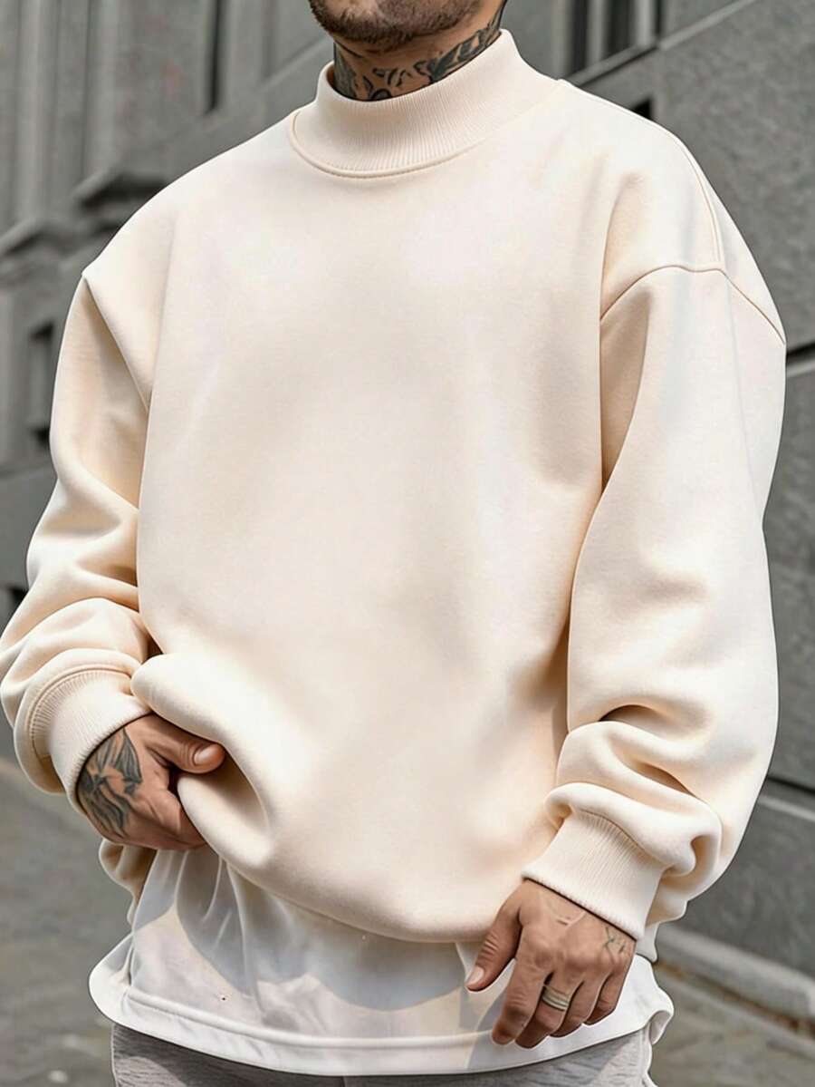Men's Solid Color Stand Collar Casual Versatile Daily Wear Long Sleeve Sweatshirt