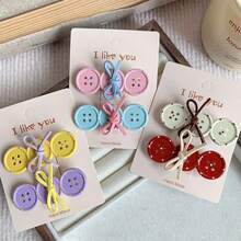2pcs Korean Style Cute Button Hair Clips For Women, Colorful Bowknot Side Clips, Sweet Versatile Forehead Bangs Hair Clips, Daily Outing Photo Atmosphere Hair Accessories - Multicolor - View 1