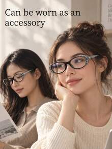 Anti-Blue Light Glasses With Glasses Case, Modern Rhinestone Frame, Reduces Screen Blue Light, Suitable For Indoor Office And Outdoor Activities, Ideal For Work, Study And Daily Wear - Glasses [Rhinestone Frame] - View 7