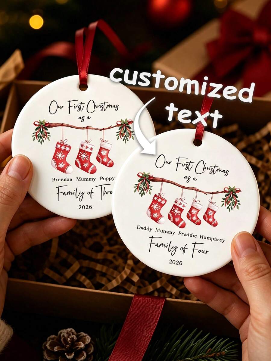 Personalized Home Christmas Decor, Christmas White Ceramic Slice Hanging Ornament, Ceramic Keepsake, Christmas Tree Decoration/Hanging Ornament, Home Decor, Name Tag, Special Gift, Commemorative Plaque, Holiday Birthday Party Hanging Tag - White - View 1