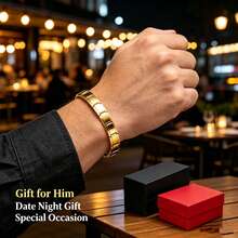 1pc High Quality Men's 18K Gold Plated Elastic Bracelet, 304 Stainless Steel Rectangular Link Bangle, Daily Party Gift Fashion Accessory - Gold - View 6