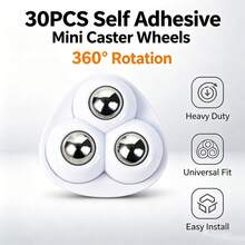 30PCS Self Adhesive Mini Caster Wheels, 360° Rotating Furniture Rollers, Heavy Duty Universal Moving Wheels For Storage Boxes, Cabinets And Household Items - 30PCS Black - View 7