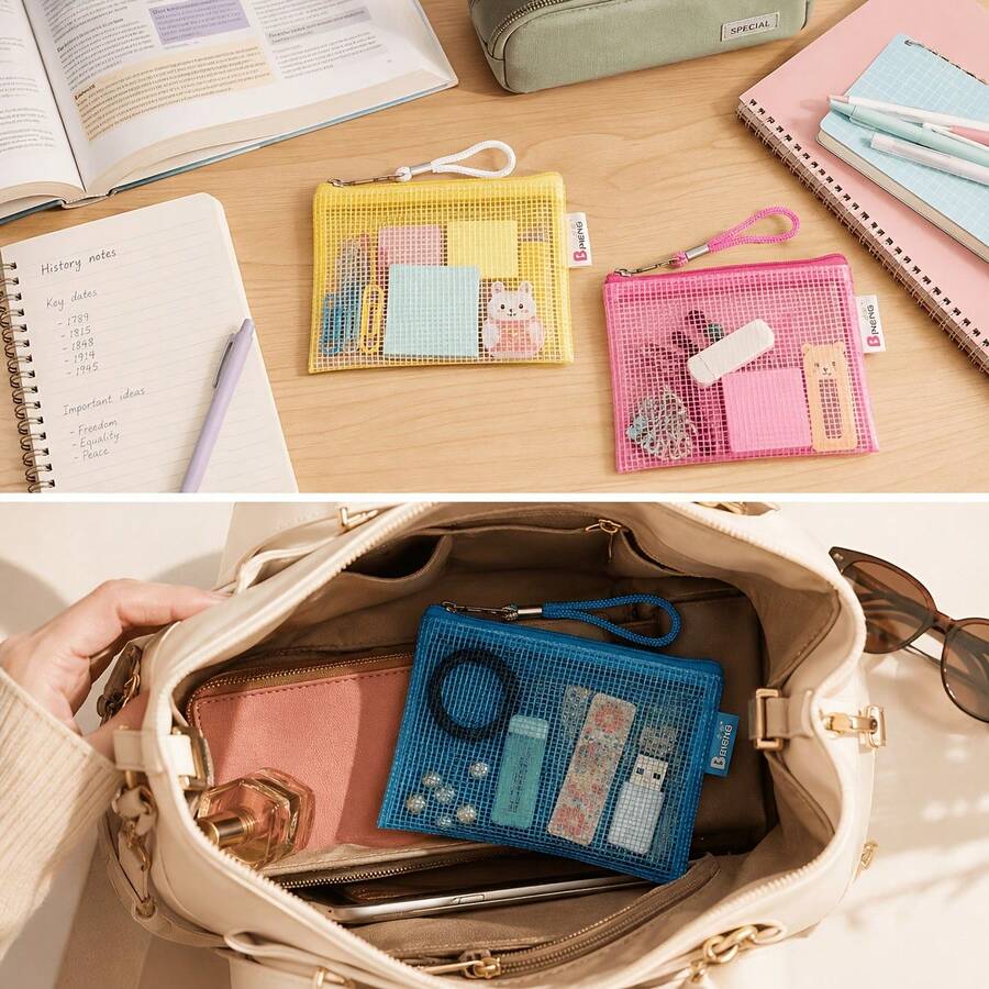 7/10 Grid Mini PVC Pouch | Random Color, Classic Small Wallet, Card Holder, Earphone Bag, Access Card Holder, Office Supplies, Small Accessories Bag