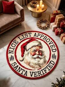 1pc Round Santa Claus Letter Rug, Decorative Rug, Bedroom Decor, Small Rug, Rug, Home Decor, Living Room Rug, Living Room Small Rug, Bedroom Rug, Living Room Home Decor - Multicolor - View 5