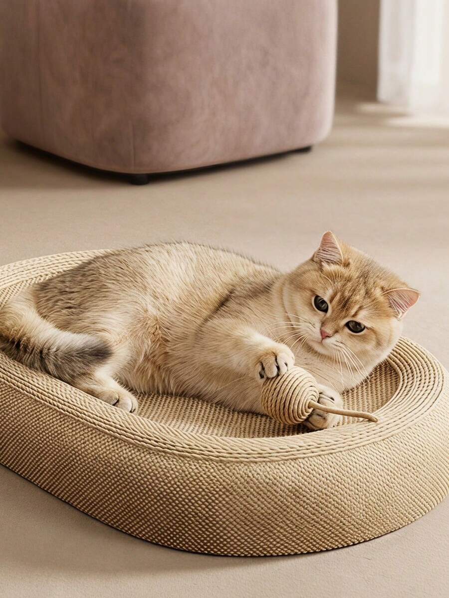 PETSIN Oval Cat Scratching Board Cat Bed With Scratching Rope, Indoor Cat Supplies, Cat Resting Mat, Durable - one-size - View 1