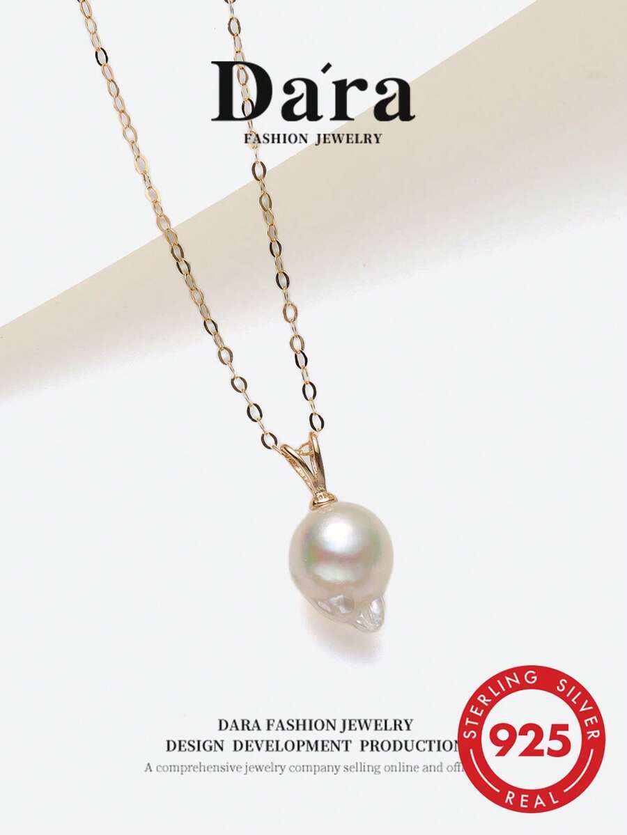 DARA Sea Water Pearl Pendant S925 Sterling Silver 8-9mm Baroque Pearl Minimalist Luxury Gift For Mother And Wife - Gold - View 1