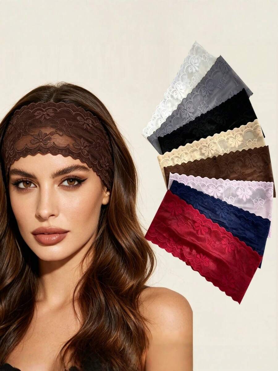 1/3/4pcs Women's New Style Lace Elastic Headband, Bow-Shaped Lace Hairband, Versatile Hair Accessory Headwear - Multicolor - View 1