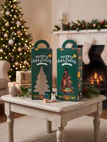 4pcs/Set Christmas Favor Boxes With Handle Centerpieces, Christmas Gift Boxes With Tree Window For Gift, Holiday Treat Boxes For Christmas Party Favors - Multicolor - View 4