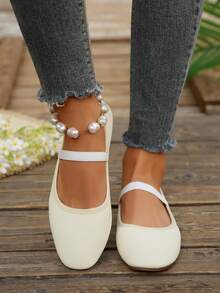 Sepatu Flat Mary Jane Wanita Model Baru dengan Tali Tipis, Cocok untuk Semua Musim - Putih - View 6