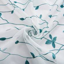 2pcs Embroidered Semi-Sheer Curtains, Light Filtering, Suitable For Kitchen, Home Or Office, Solid Color Design, Modern Country Style, Suitable For Bedroom And Living Room Use - Blue - View 4
