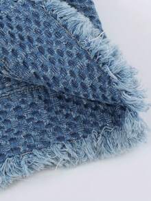Jaket Denim Wanita dengan Kancing Dekoratif Bergaya Lusuh - Dusty Blue - View 9