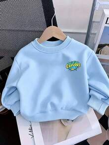 2pcs/Set Baby Boy Round Neck Printed Earth Pattern Sweatshirt And Casual Plaid Pants, Autumn/Winter New Baby Boy Outfit - Baby Blue - View 4