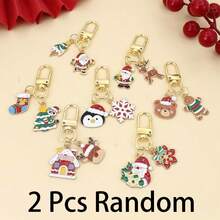 2 Pcs Christmas Themed Enamel Keychains, Santa Reindeer Snowflake Bag Charm, Holiday Key Fob, Xmas Pendant For Backpack Purse Decor - Multicolor - View 6
