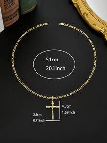 1pc Unisex Retro Cross Shape Pendant Necklace, Gold Plated Figaro Link Chain Daily Wear Statement Neck Jewelry, Gift For Men Women - Yellow Gold - View 7
