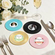 1pc Personalized Vintage Vinyl Record Coaster, Customized Wedding And Party Favor, Personalized Coaster Set With Name And Date Printed, Unique Wedding Favor, Party Gift For Music Lovers - Multicolor - View 2