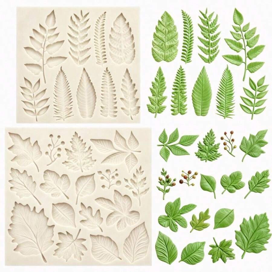 2 Buah Cetakan Silikon Daun, Cetakan Fondant Daun Pakis dan Daun Maple, Cocok untuk Dekorasi Kue, Permen Cokelat, dan Kerajinan Tanah Liat, Anti Lengket dan Mudah Dilepas, Dekorasi Kue dan Pemanggangan