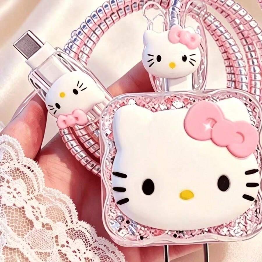 Hasbro 1 Set Of Sanrio Hello Kitty DIY Charger And Data Cable Protector - High-Quality, Non-Battery Design, Compatible With 18W/20W Adapters, Suitable For Everyone - Multi-color - View 1
