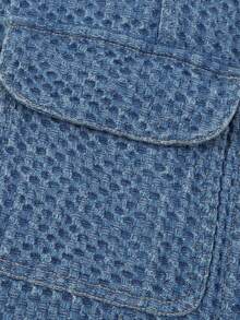 Jaket Denim Wanita dengan Kancing Dekoratif Bergaya Lusuh - Dusty Blue - View 7
