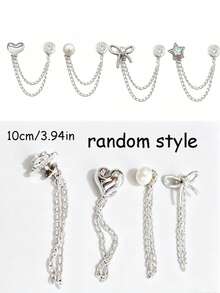 8/12pcs Multi-Functional Clothing Clips, Metal Star Pearl Heart Bow Shirt Hem Clips, Cute Decorative Long Jeans Leg Cuff Chain Clips, Clothing Accessories - Clothing Pins - View 2