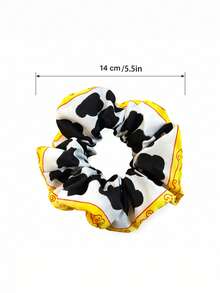 1pc Cartoon Patchwork Cow Print Yellow Plaid Large Scrunchie, Suitable For Daily Half-Up Hairstyle, Full Hairstyle, Party Outfit, Cosplay, Theme Party, Holiday Outfit - Multicolor - View 2