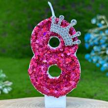 1pc Fuchsia Glitter Rhinestone Queen Crown Number Candle, 0-9 Digit & Letter Birthday Cake Candle, Handmade DIY Cake Topper, Cake Decor For Girls Birthday Party, Anniversary Dessert Table Decor, Cake Baking Supplies, Birthday Celebration Decorations - View 11