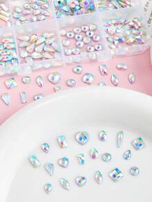 1 Box 12-Compartment Multi-Shape AB Crystal Nail Rhinestone Set, Colorful Crystal Gemstones, Flat-Back Gem Decorations, Heart, Round, Oval, Square, Rectangular, Suitable For Nail Rhinestones, Nail Art Decoration, Nail DIY Gem Accessories - Multicolor - View 5