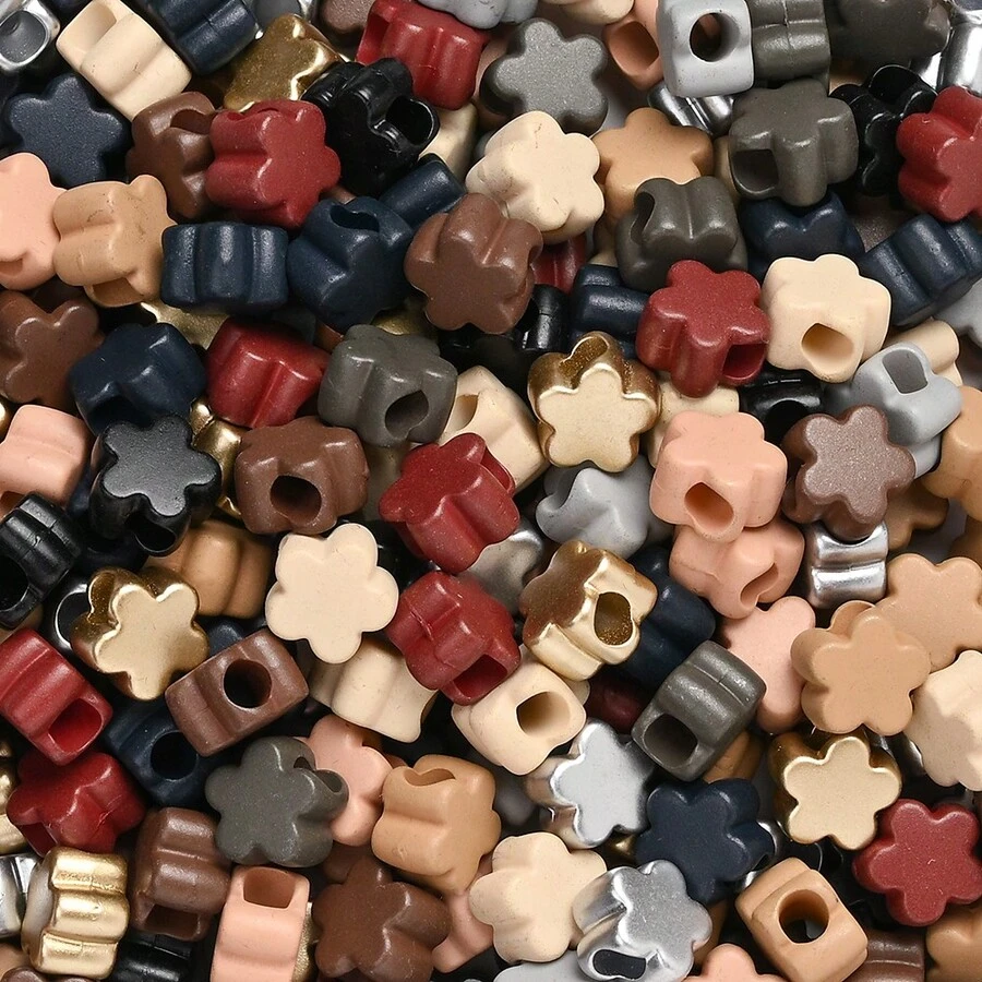 100pcs Acrylic Flower Beads, Morandi Mixed Color Flower Spacer Beads With Large Hole For DIY Jewelry Making, Bracelets, Necklaces & Hair Braids Crafts - Random Color - View 1
