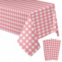 1pc/3pcs Ice Cream Powder White Plaid Plastic Tablecloth, 54 X 108 Inch Disposable Rectangular Tablecloth, Suitable For Birthday, Back To School Party, Wedding, Anniversary, Bachelorette Party, Theme Event Decoration - Multicolor - View 5