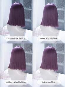 alicegarden 14-Inch Long Synthetic Short Bob Wig Featuring A Natural Straight Style A Stunning Purple. Designed With Bangs , This False Hairpiece Is Perfect For Ms Daily Party Cosplay Use, Offering A Natural And Natural Durable Wig Gift For Ladies. - Purple - View 9