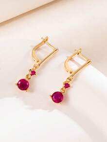 1 Pair Round Stone Dangle Element Earrings, Bright Dual-Tone Style, Daily Commute, Date, Gift, Women's Decorative Earring Accessories - Earrings - View 17