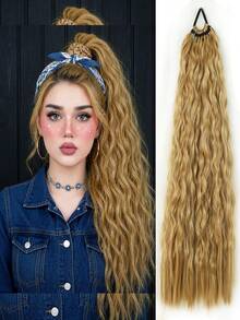 24Inch Synthetic Long Curly Ponytail With Elastic Hair Rope Hair Extensions Fashionable Daily Use Party Hair Accessories Synthetic Long Soft-Touch Fake HairPieces Ponytail Extensions Corn Curly High Temperature Fiber Hair Extension For Women Daily - Multicolor - View 16