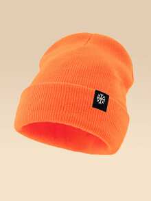 1pc Unisex Outdoor Casual Snowflake Pattern Black Fabric Label Knitted Hat, Multi-Color Minimalist Cute Autumn/Winter Warm Beanie, Suitable For Daily Wear, Versatile Gift - Black Fabric Label Snowflake - View 19
