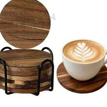 Set Tatakan Gelas Kayu Akasia 3pcs/8pcs dengan Tempat Penyimpanan, Tatakan Gelas Minuman Dekorasi Rumah Bar Meja Kopi Bergaya Rustik Modern, Alas Pelindung Meja Tahan Panas, Alas Minuman Kayu Alami Buatan Tangan, Aksesoris Dapur untuk Berkemah dan RV di Luar Ruangan - MultiWarna - View 5