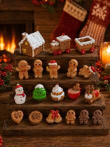 Christmas Gingerbread Man Miniature Set, Includes 1 Small Gingerbread Man, 1 House, 1 Train And 1 Snowman; Miniature Christmas Tabletop Decoration And Ornament, Perfect For Christmas Decoration And Car Decoration - Gingerbread Man Figurine - View 3