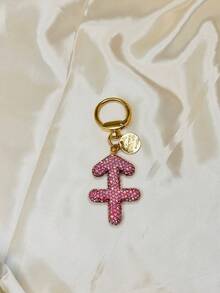1PC Rhinestone Zodiac Sign Keychain, Silver Pink Astrology Bag Charm, Minimalist Horoscope Pendant Key Ring, Birthday Graduation Gift For Women - Pink - View 13