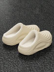Autumn/Winter EVA Outer Plush Slippers Unisex 4cm Thick Sole Indoor/Outdoor Thermal Lined Warm Shoes - Khaki - View 5