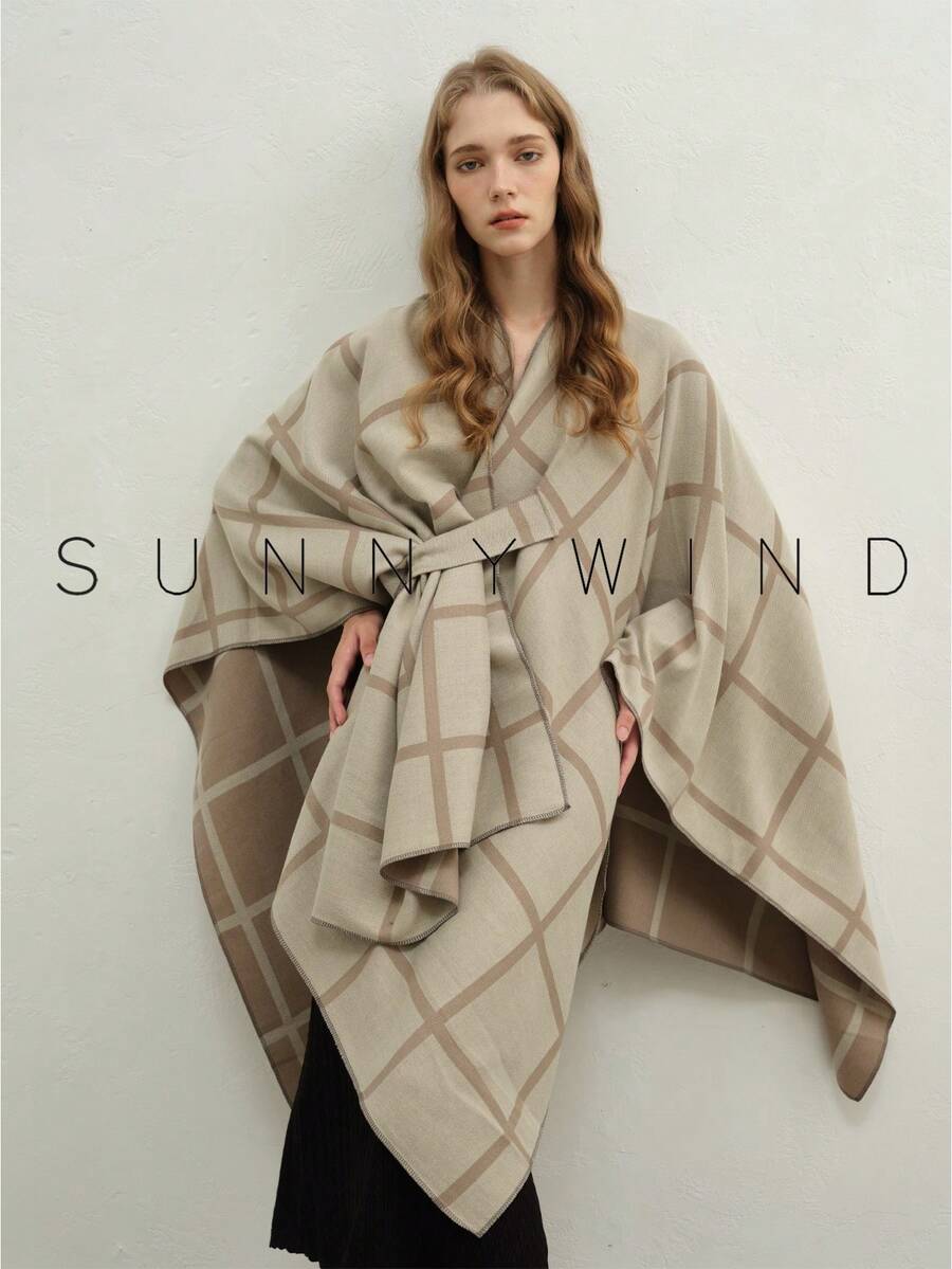 1pc Women's Solid Color Polyester Warm Versatile Elegant Casual Shawl For Daily Use - Beige - View 1