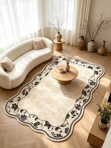 1pc Christmas New French Embossed Lace Asymmetrical Plush Rug, Living Room Bedroom Decoration Foot Mat, Autumn Winter Minimalist Decorative Blanket, Decorative Rug, Bedroom Decoration, Small Rug, Rug, Home Decor, Living Room Rug, Living Room Small Rug, Bedroom Rug, Living Room Home Decor - Multicolor - View 2