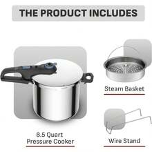 Olla De Presión T-fal, Secure Click T-fal Trendy, capacidad de 8 litros, Acero Inoxidable, plateada, 5 sistemas de protección, incluye vaporera de acero inoxidable, compatible con todas las fuentes de calor incluyendo inducción - Ver 2