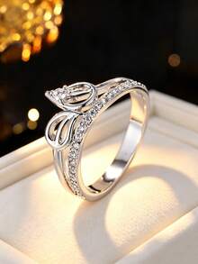 1pc Women's Luxury Hollow Wrapped Ring, Cubic Zirconia Inlaid Design Ring, Versatile Accessory For Daily Commute - Ring - View 2