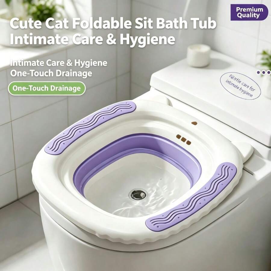 Foldable Sit-In Bath Basin / One-Touch Drainage / Maternity & Postpartum Care / Toilet Private Area Cleaning Basin / Bedside Toilet Bath Basin / PP+TPR Material - Purple - View 1