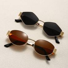 FIYLROG 1 Pair Men's Gold Frame Oval Tinted Lens Full Metal Fashionable Glasses, Suitable For Driving And Business Use - Multicolor - View 19