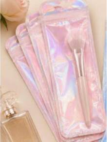 100pcs Holographic Laser Silver And Rose Gold Zipper Gift Bags, Reusable Sealable Packaging For Small Business, Suitable For Makeup Brushes, Pens, Lipsticks And Jewelry, Perfect For Back To School And Valentine's Day - Laser-cut Pencil Case - View 10