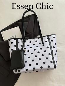 1 buah Tas Tote Nilon Polkadot Kapasitas Besar Warna Putih untuk Wanita - Putih - View 7