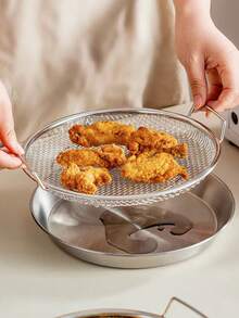 1pc/2pcs Kitchen Oil Filter Tray, Stainless Steel Air Fryer Mesh Basket, Fried Food Draining Basket Accessory, BBQ Grill Mesh Filter Basket, For Vegetables And Desserts - Silver - View 6